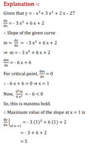 What is the maximum slope of the curve y=-x^(3)+3x^(2)+2x-27 ? (1) 1 (2) 2 (3) 5 (4) -23