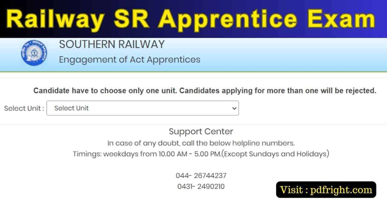 Railway SR Apprentice Various Trade 2024 , Railway Recruitment Cell RRC Southern Railway (SR) Apprentice Various Trade Recruitment 2024 